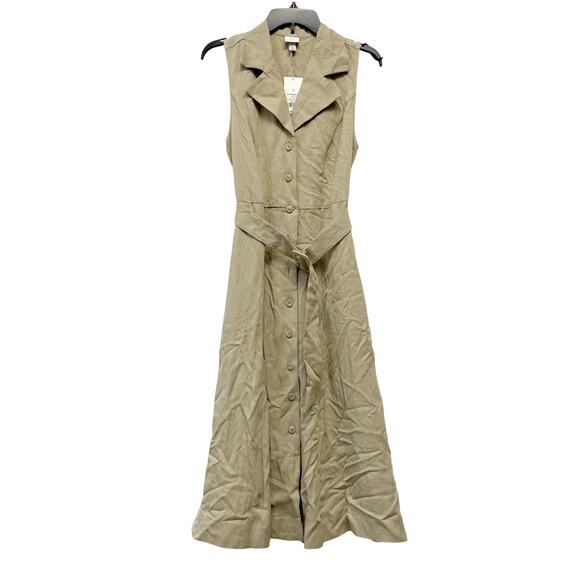 A New Day Women's Tie Waist Midi Shirtdress Khaki Size Small - Picture 2 of 6